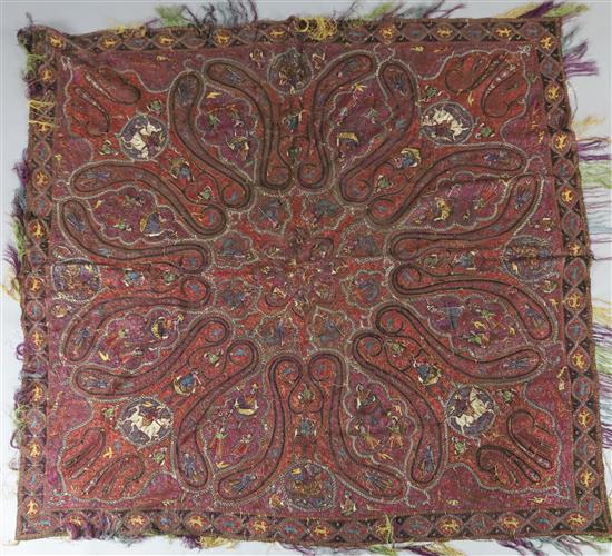 A 19th century Kashmiri handwoven silk shawl, 161cm sq.